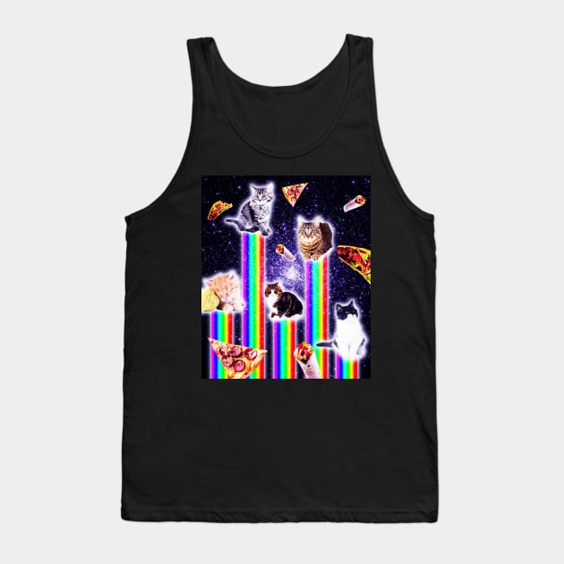 Outer Space Galaxy Cats With Rainbow Tank Top by Random Galaxy